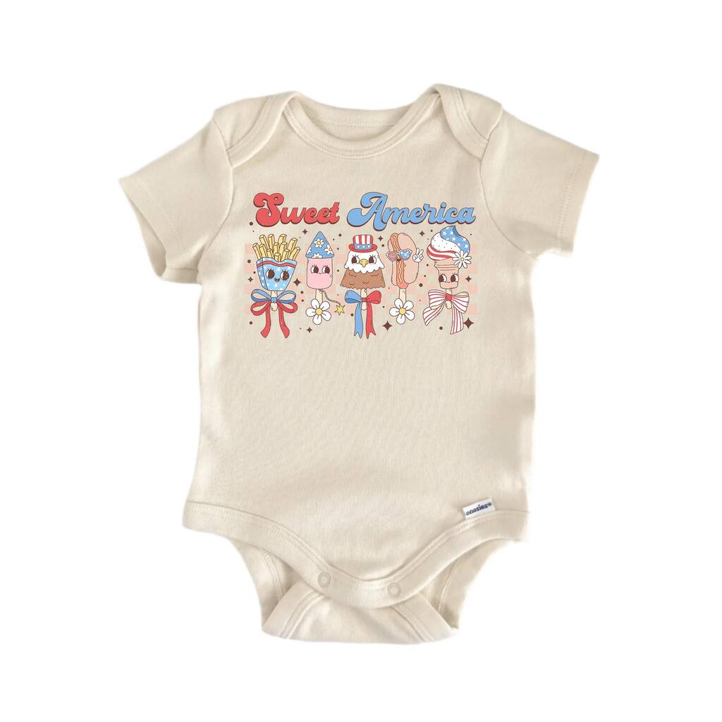 Sweet America July 4th - Baby Boy Girl Clothes Infant Bodysuit Funny Cute Newborn