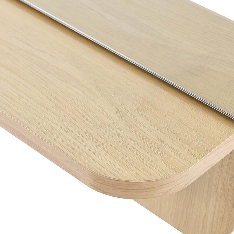 Hollow Modern Oak Wall Mirror with Shelf and Hooks