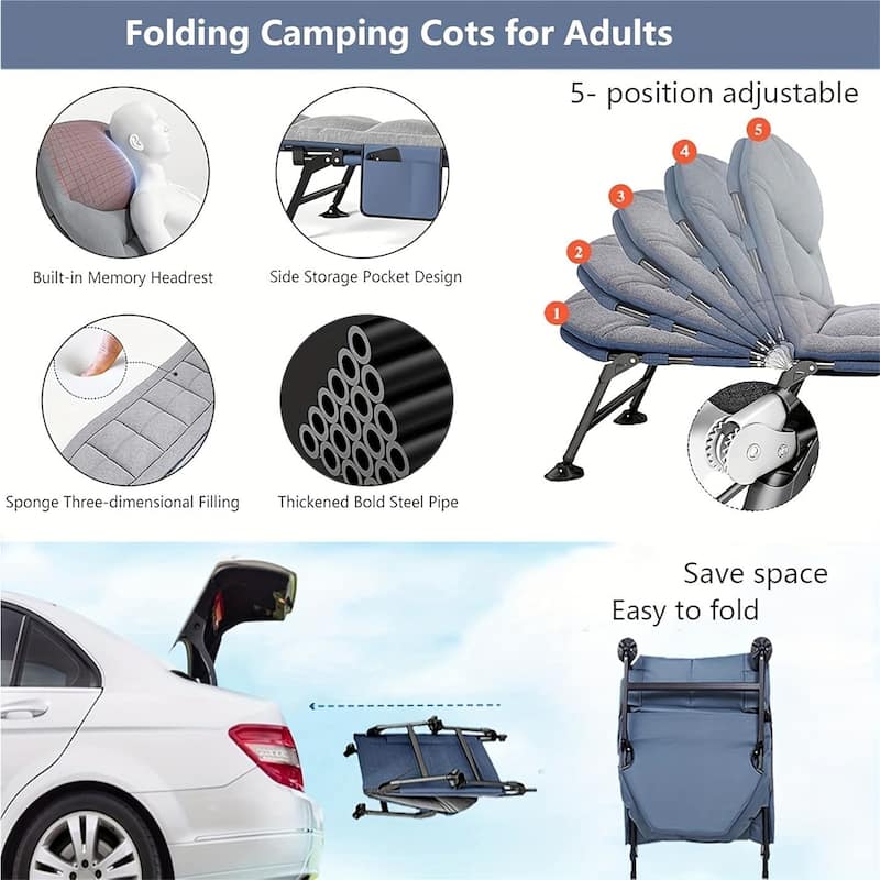 Portable Folding Camp Bed with Mattress, Multi-Functional Nap Cot