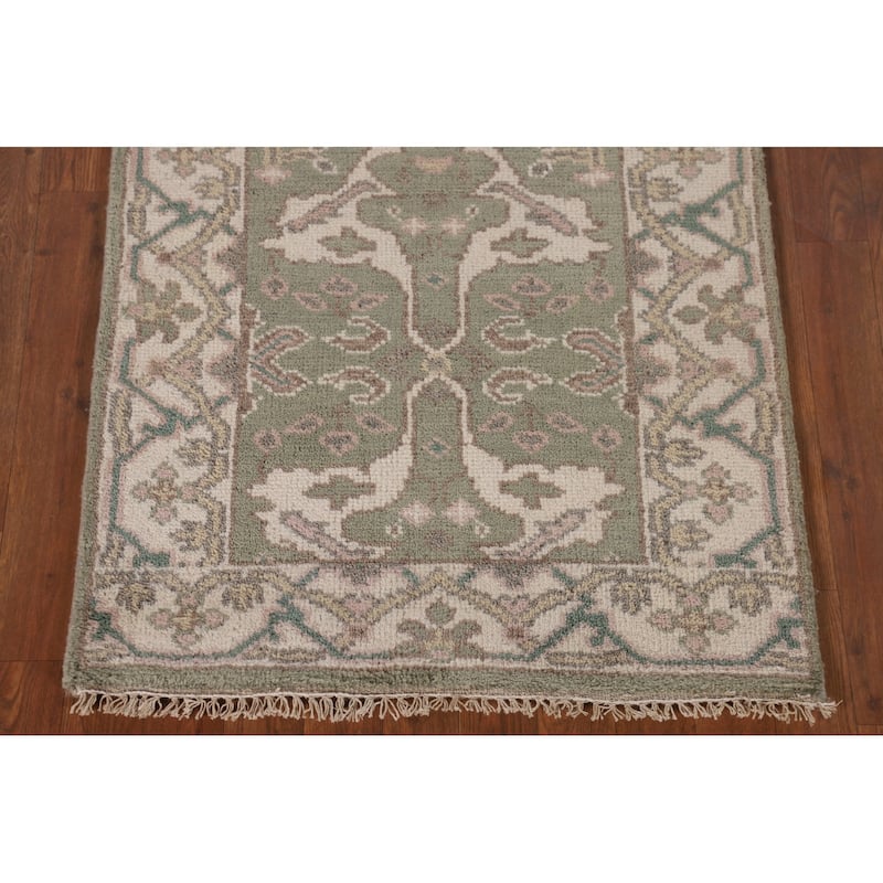 Green Oushak Indian Accent Rug Handmade Wool Carpet - 2'8"x 6'0"