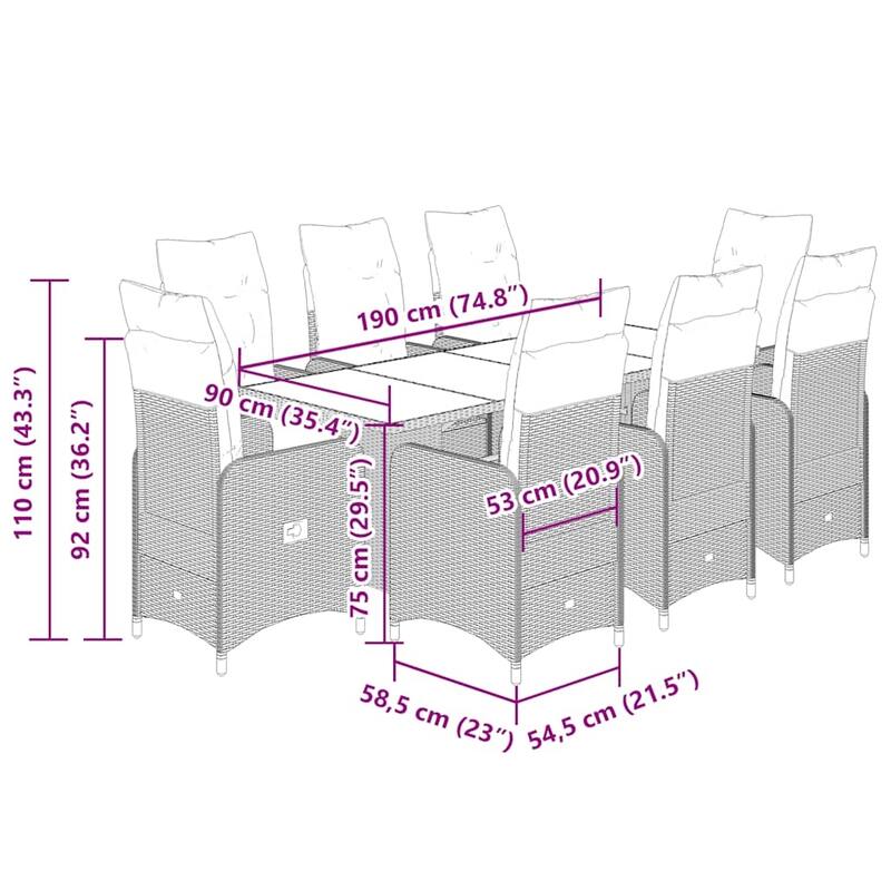 vidaXL Bistro Set PE rattan 7 Piece Set Removable Covers - 23.0 x 21.5 x 36.2 in.