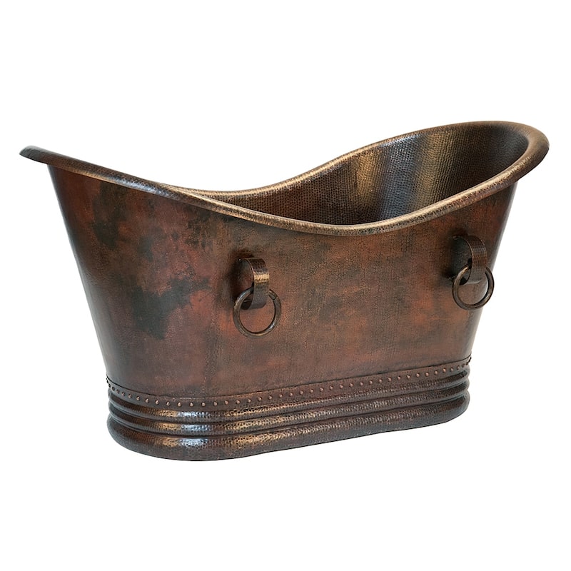 60-in Hammered Copper Double Slipper Bathtub With Rings in Oil Rubbed Bronze