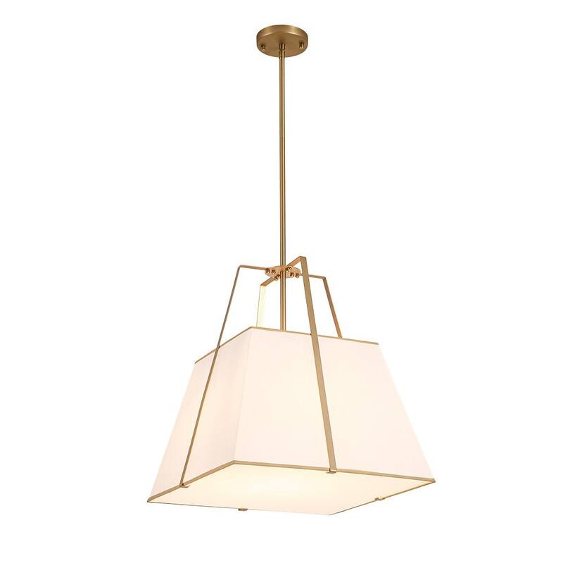 Mid-Century 4-Light Square White Fabric Cage Pendant Chandelier