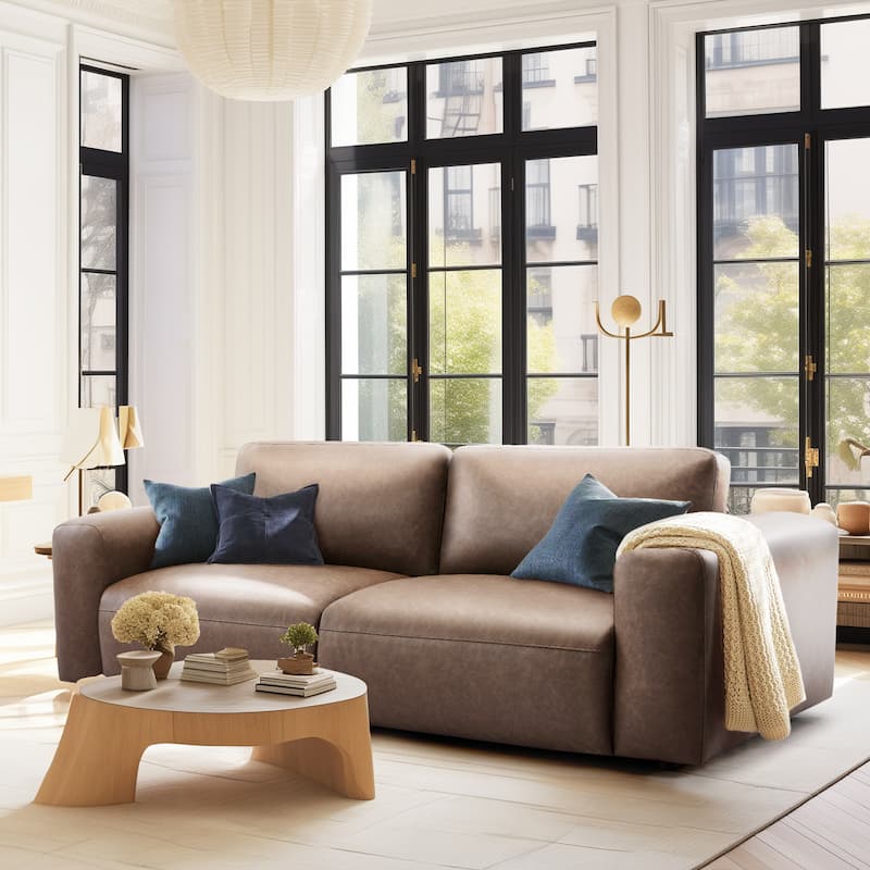 95" Oversized 3-Seater Sofa - Extra Deep Seats & Wide Arms, Down-Filled PU Leather Couch for Living Room, Apartment