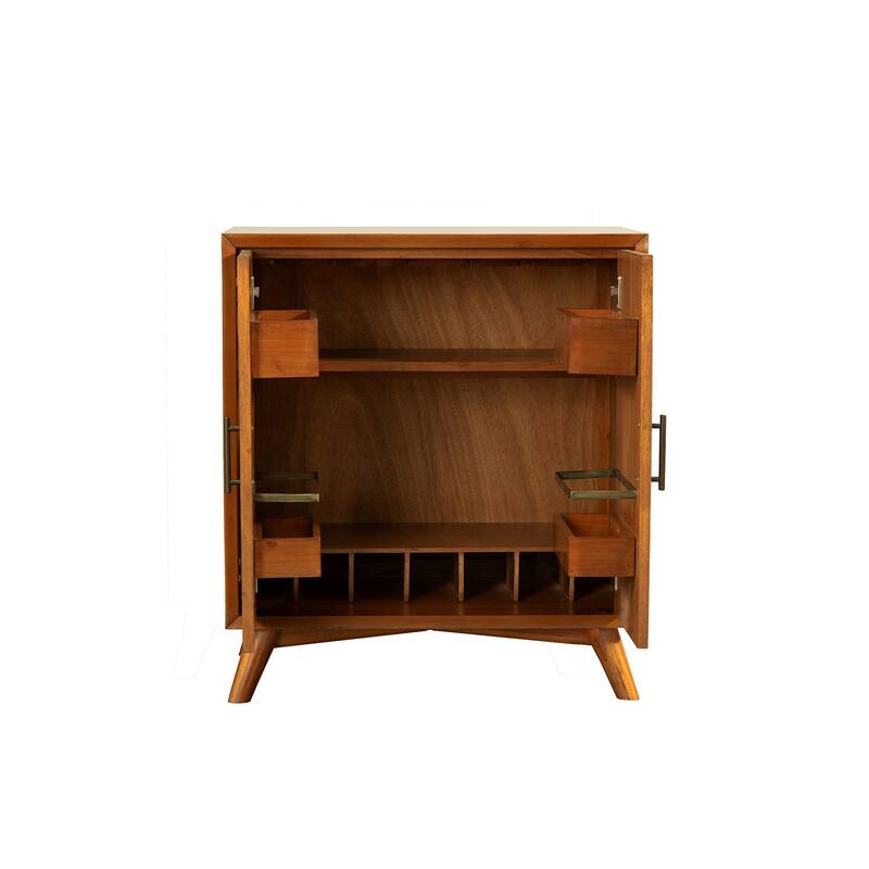Alpine Furniture Flynn Small Wood Bar Cabinet in Acorn Brown