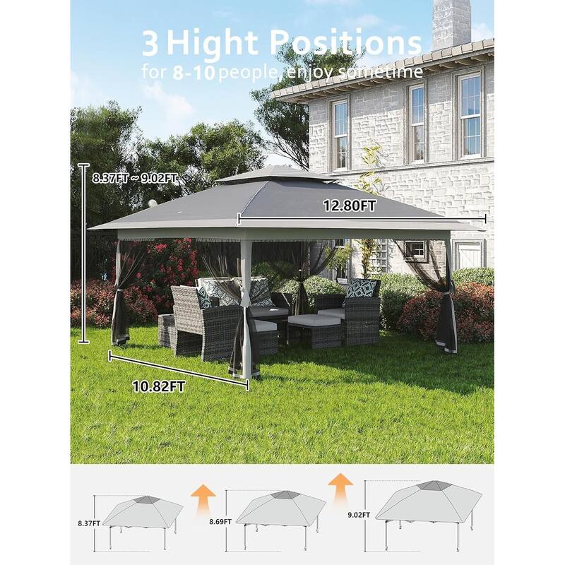 13x13 Outdoor Pop up Gazebo, with Mosquito Netting - 13*13Ft