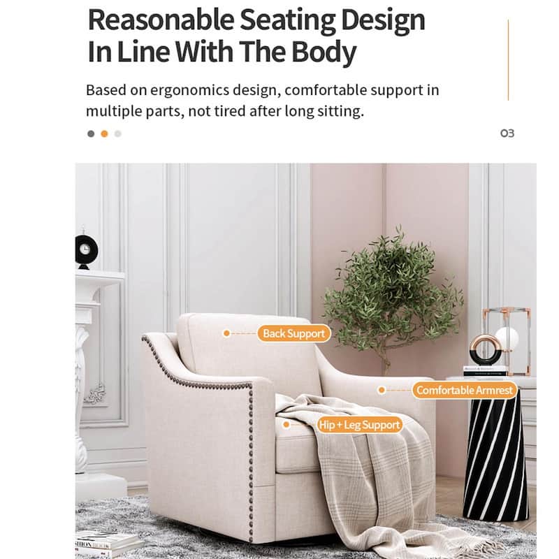 360° Swivel Armchair in Cotton Linen Fabric