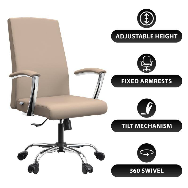 Evander Ergonomic Leather Office Desk Chair with Aluminum Frame, Foam Cushion, Fixed Armrests, 360° Swivel & Quick Assembly