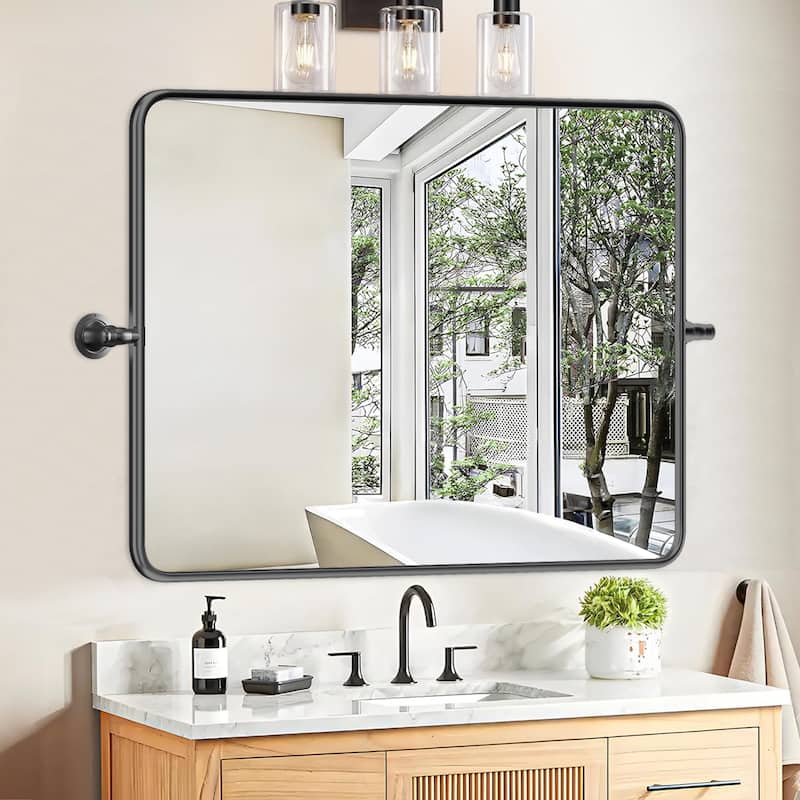 Rectangle Bathroom Tilting Vanity Wall Pivot Mirror, with Rounded Corner Design