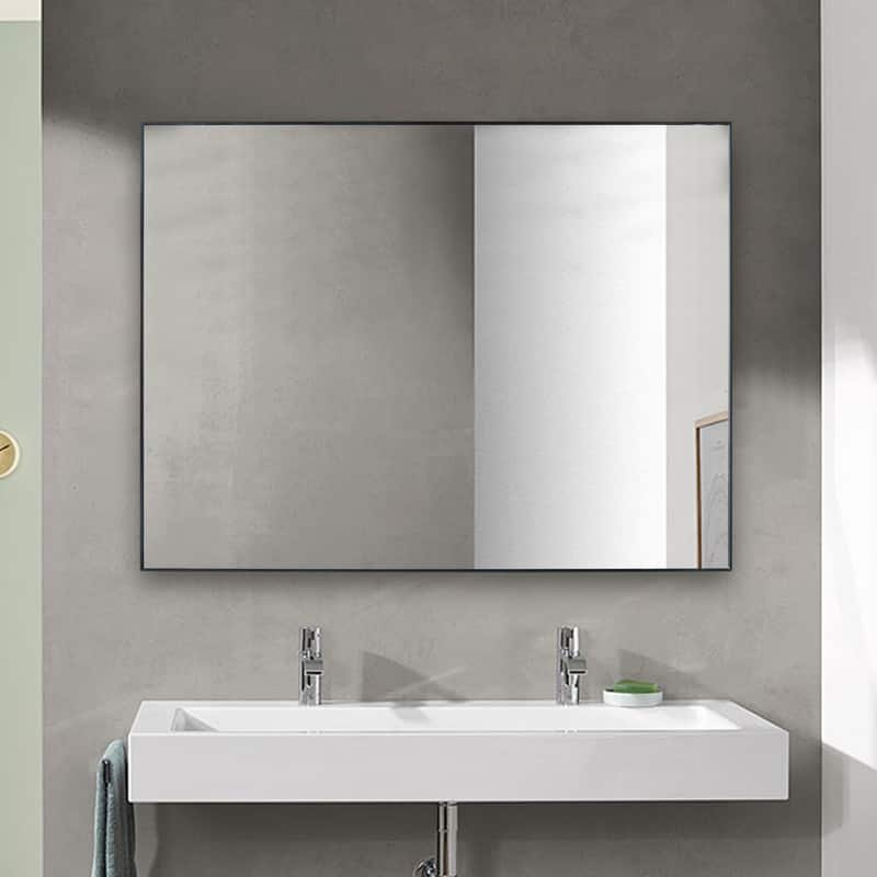 Vanta Thin Profile Metal Framed Wall Mounted Vanity Bathroom Mirror with Dual Mounting Brackets