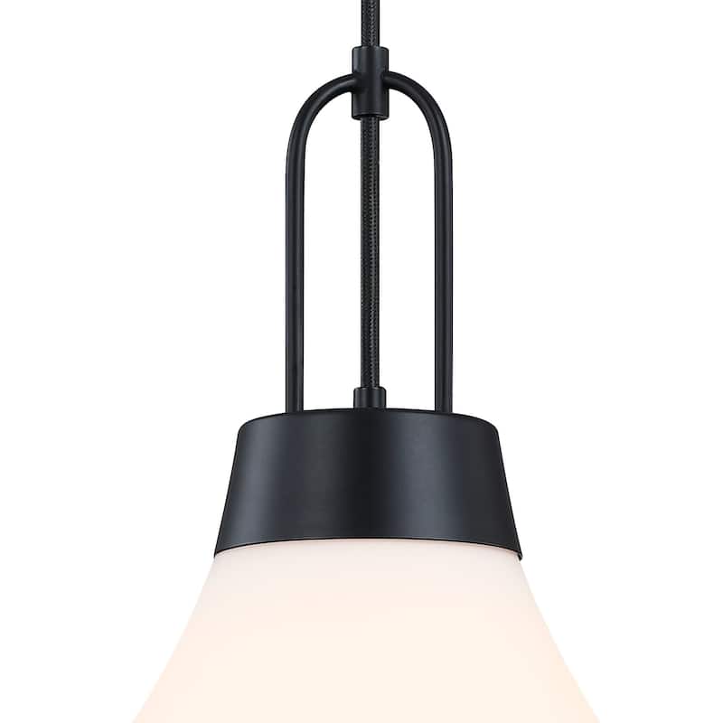 Evergreen Oasis 60 Watt 1-Light Matte Black Down Pendant Light with Etched Opal Glass Shade - 16.5