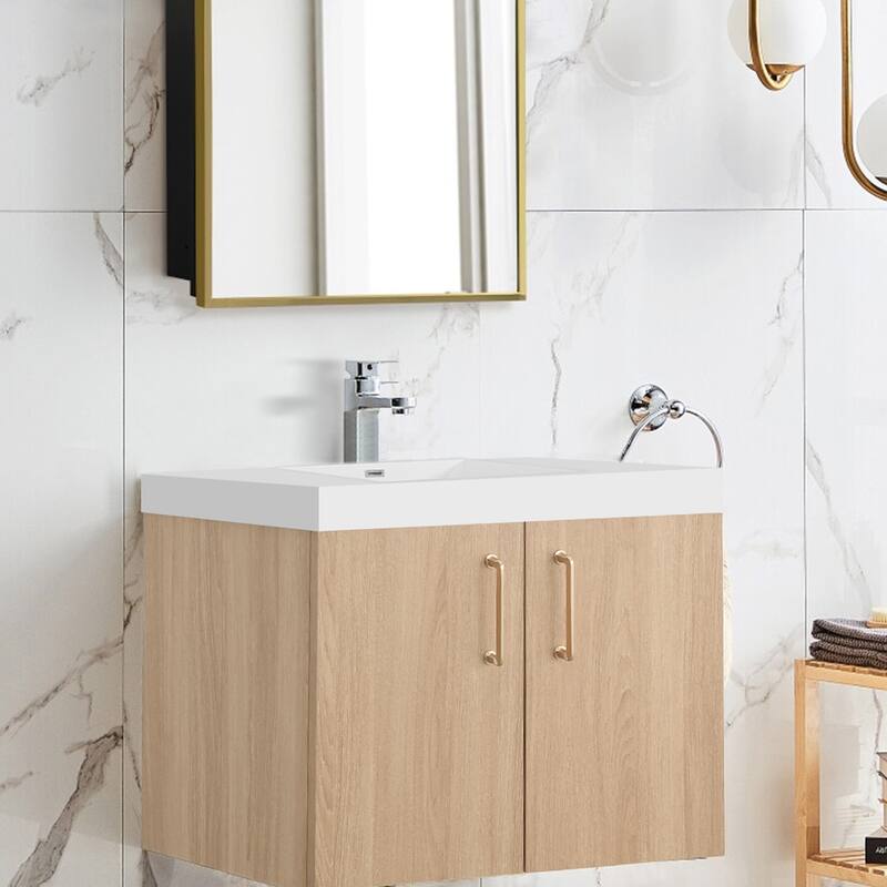AlbyonD 24" 30" 36" Floating Bathroom Vanity with Sink and Faucet, Natural Oak - 24 in. Vanity & Faucet