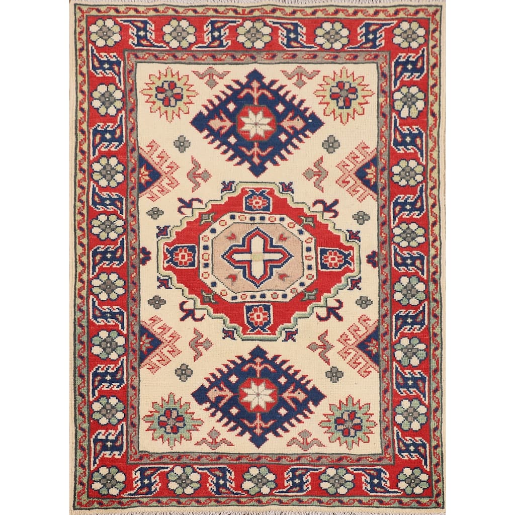 Kazak Foyer Rug Hand-Knotted Traditional Wool Carpet - 2'11" x 4'0"