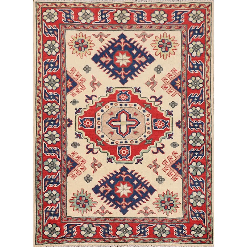 Kazak Foyer Rug Hand-Knotted Traditional Wool Carpet - 2'11" x 4'0"