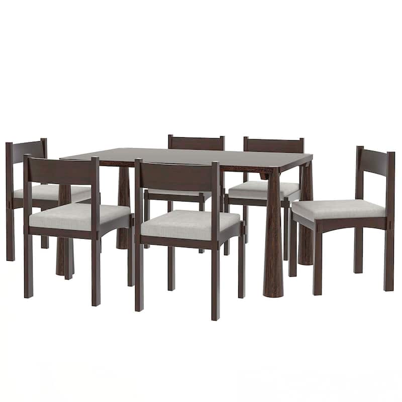 7-Piece Retro Dining Table Set for 6, Wood Dining Table Set for 6 with Upholstered Chairs for kitchen & Dining Room