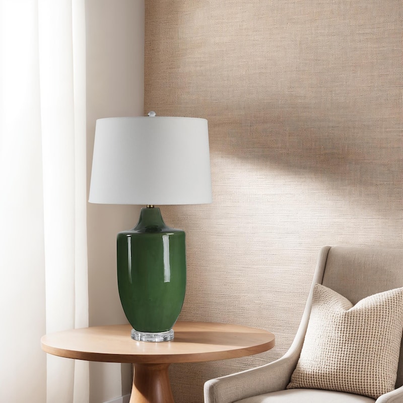Ceramic Table Lamp with Cream Tapered Drum Shade - 28" - Olive Green