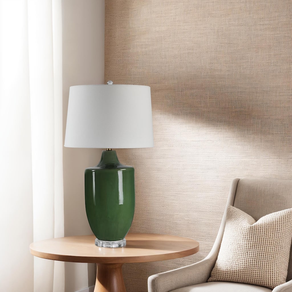 Ceramic Table Lamp with Cream Tapered Drum Shade - 28" - Olive Green