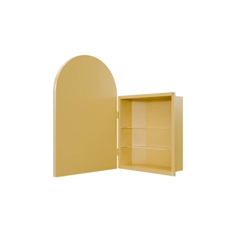 18x24 Inch Metal Corner Medicine Cabinet with Arched Mirror, Adjustable Glass Shelves, Space-Saving Bathroom Storage