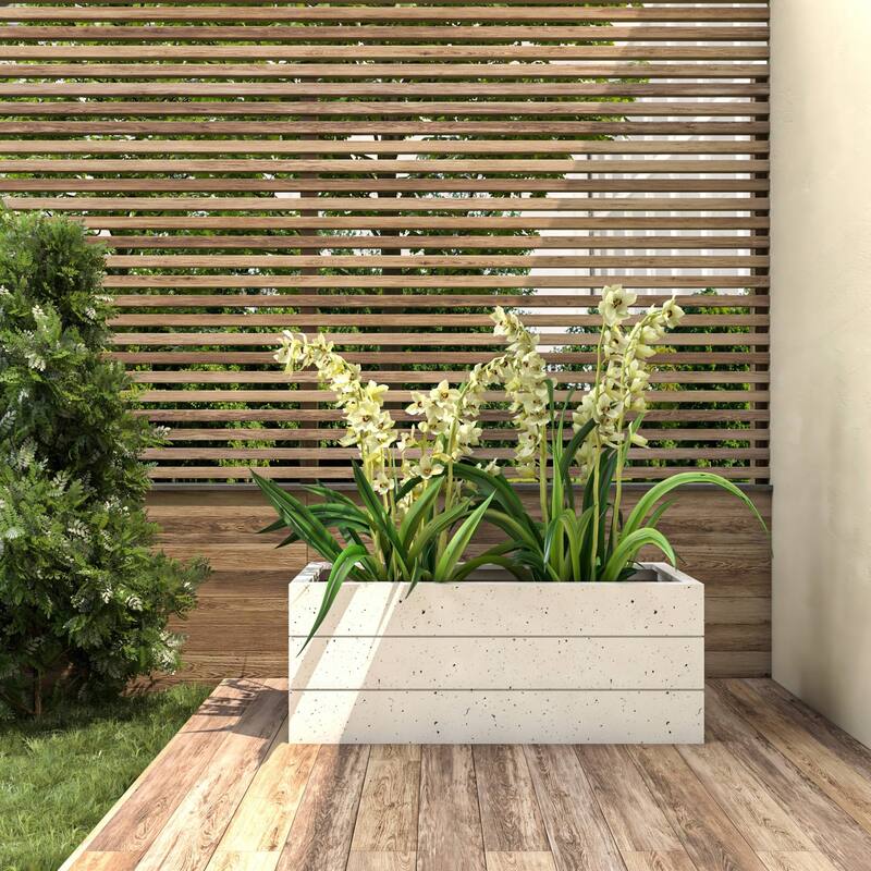 Oasis Modern Fiberstone Weather Resistant Planter Box With Drainage Holes for Garden Back yard Home Office