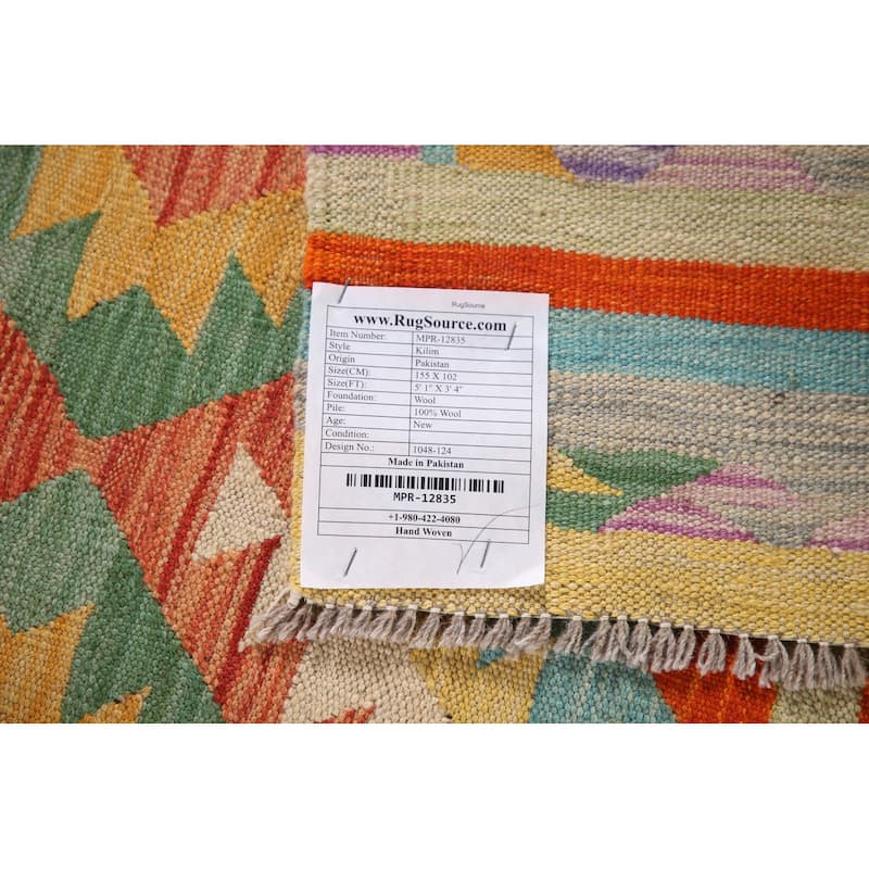 Reversible Kilim Area Rug Oriental Hand-Woven Wool Carpet - 3'4"x 5'1"