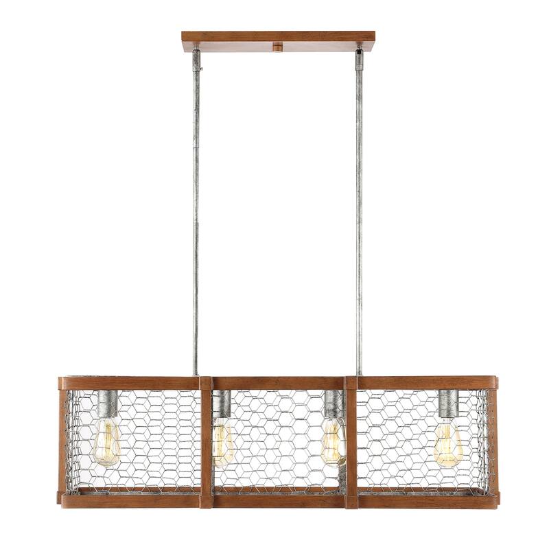 Gatsby 34.5" Linear 4-Light Adjustable Iron Rustic Industrial LED Pendant, Brown/Silver by JONATHAN Y