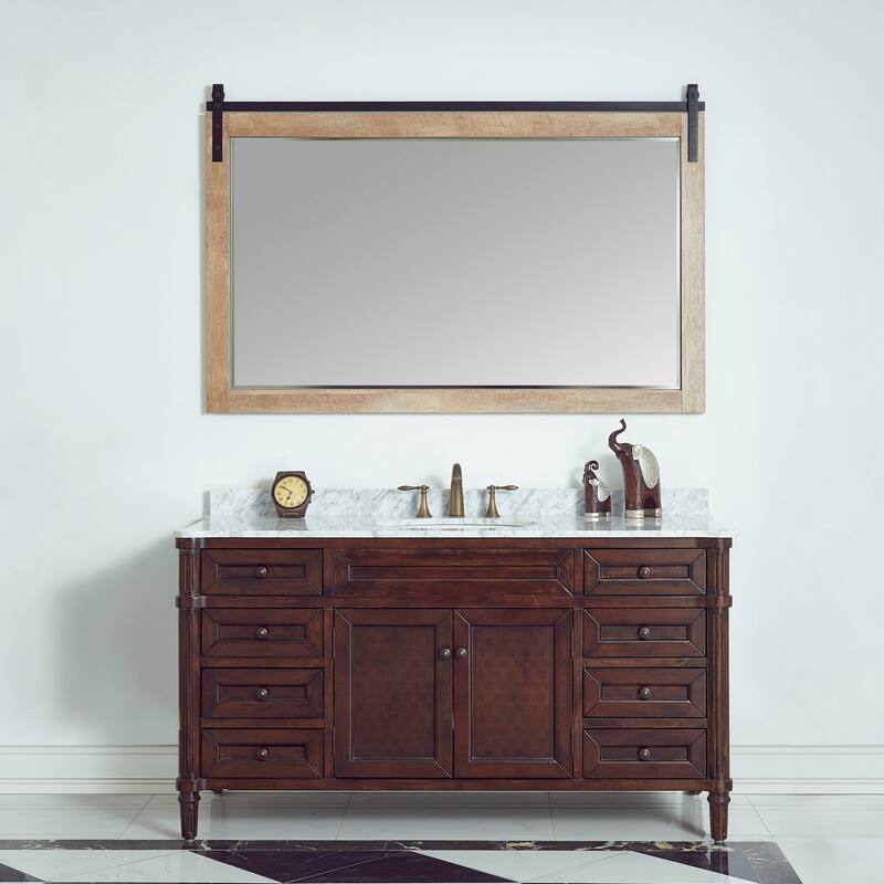 Cortes 60" Bathroom Vanity Barndoor Wall Mirror in Logs