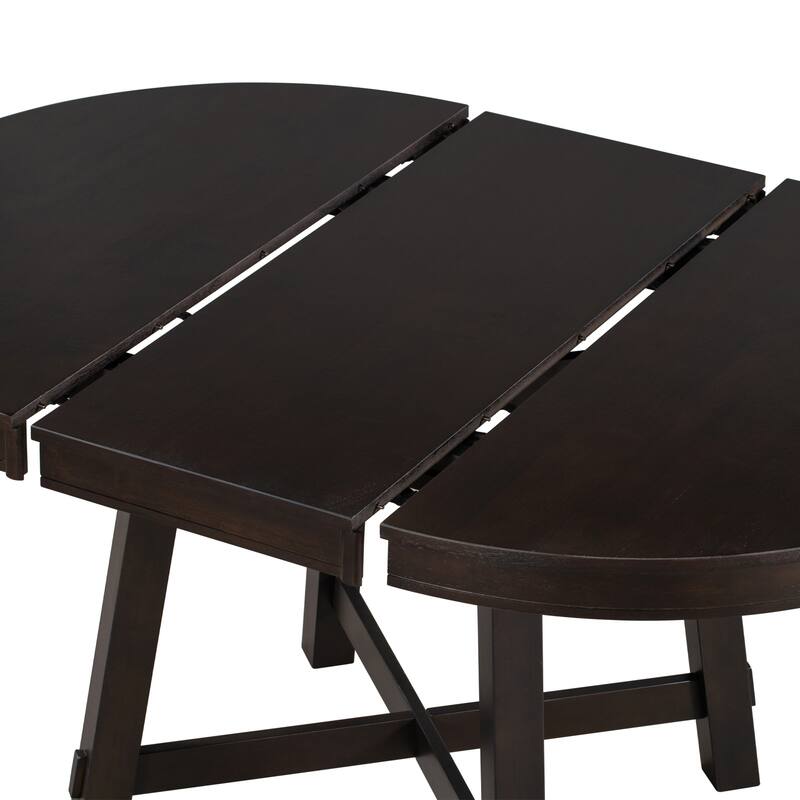 5-Piece Farmhouse Dining Table Set Wood Round Extendable Dining Table and Chair Sets with Nailheads Chairs for Dining Room
