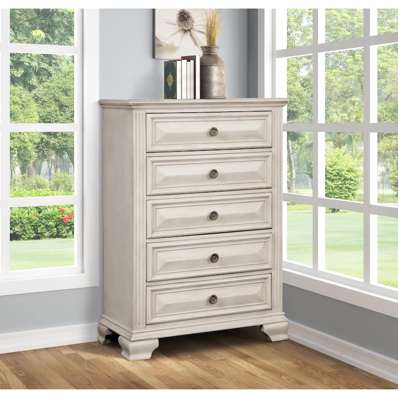 Roundhill Furniture Renova Distressed Parchment Wood Bedroom Set