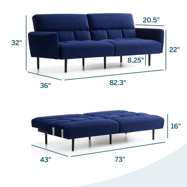 dimension image slide 6 of 7, Lucid Comfort Collection Futon Sofa Bed with Box Tufting
