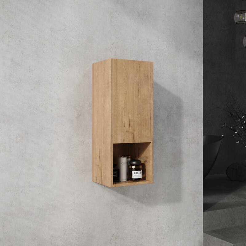 12" Bathroom Side Cabinet, Soft Close Doors, Float Mounting Design, Imitative Oak - Imitative Oak