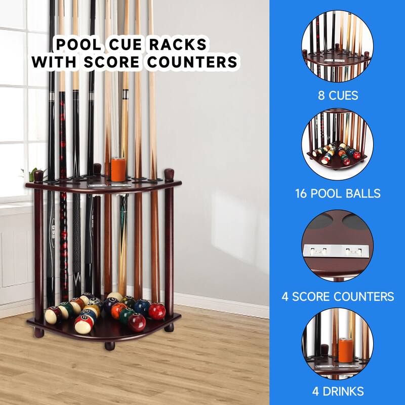 GSE™ 8-Pool Cue Wooden Corner-Style Billiard Pool Cue Rack. Floor Stand Pool Cue Stick Holder