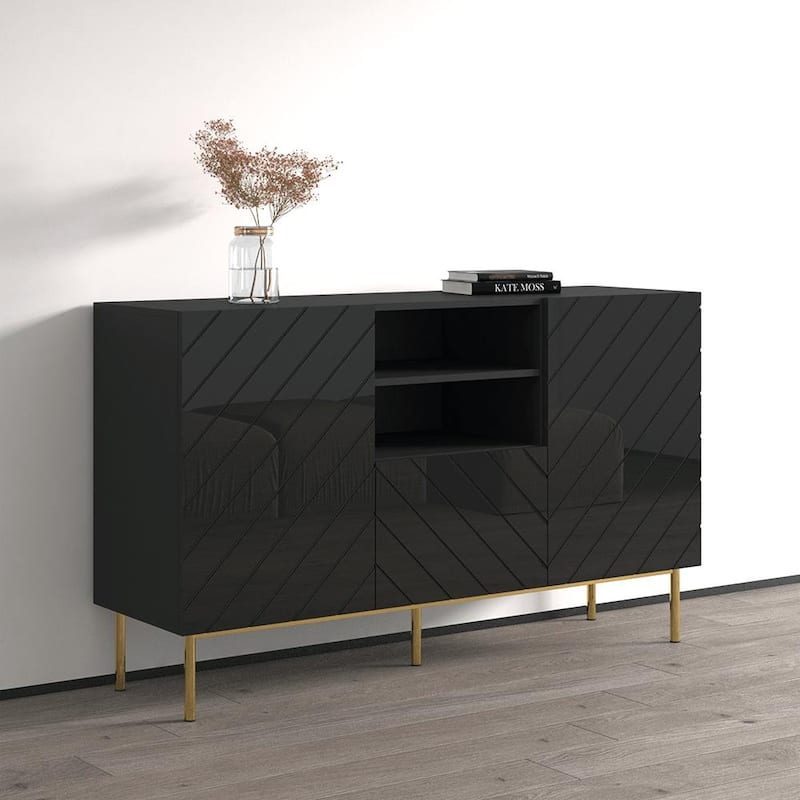 Meble Furniture Abeto 59" Modern Sideboard Buffet - High Gloss Front with Matte Body, European Made Storage Cabinet Credenza