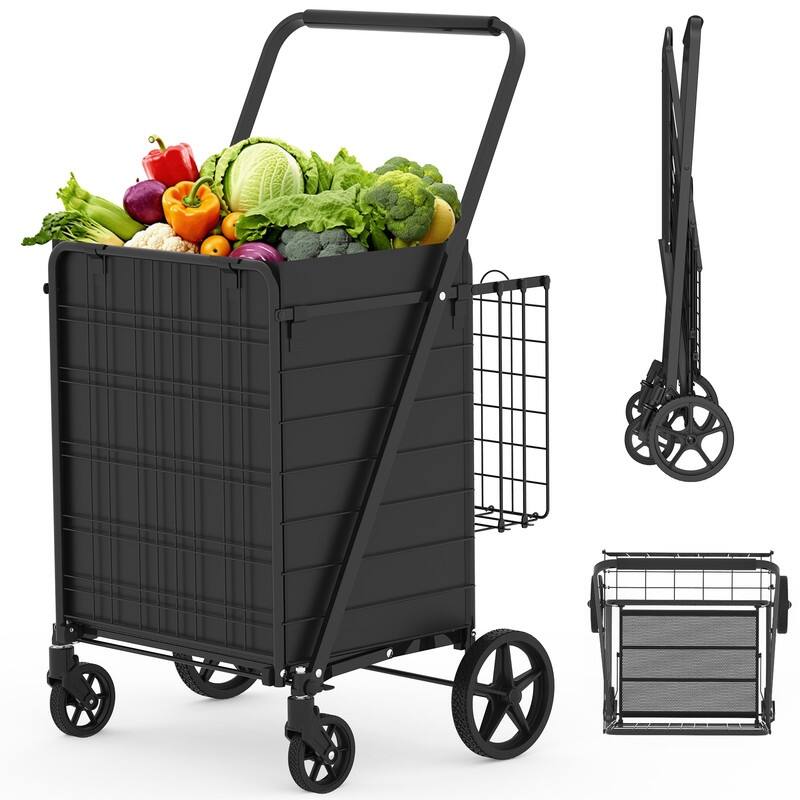 Double Basket Folding Grocery Cart ,Heavy Duty 360° Wheels