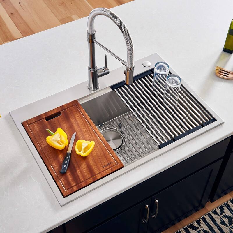 Ruvati 33 x 22 inch Workstation Ledge Drop-in Topmount Kitchen Sink 16 Gauge Stainless Steel Single Bowl - RVH8003 - 33" x 22"