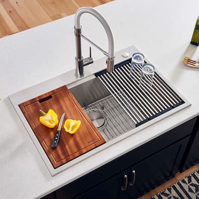 Ruvati 33 x 22 inch Workstation Ledge Drop-in Topmount Kitchen Sink 16 Gauge Stainless Steel Single Bowl - RVH8003 - 33" x 22"