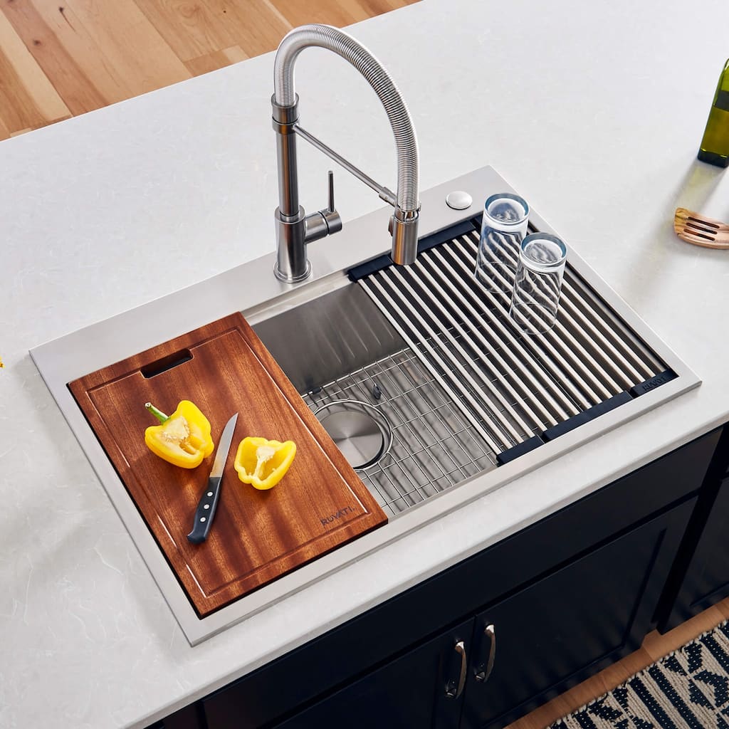 Ruvati 33 x 22 inch Workstation Ledge Drop-in Topmount Kitchen Sink 16 Gauge Stainless Steel Single Bowl - RVH8003 - 33" x 22"
