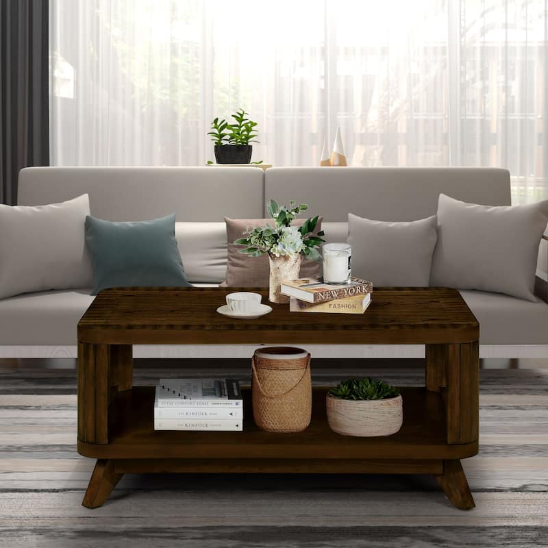 Wooden Coffee with Open Storage Shelves - Walnut
