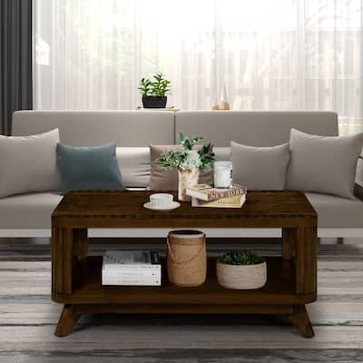 Wooden Coffee with Open Storage Shelves