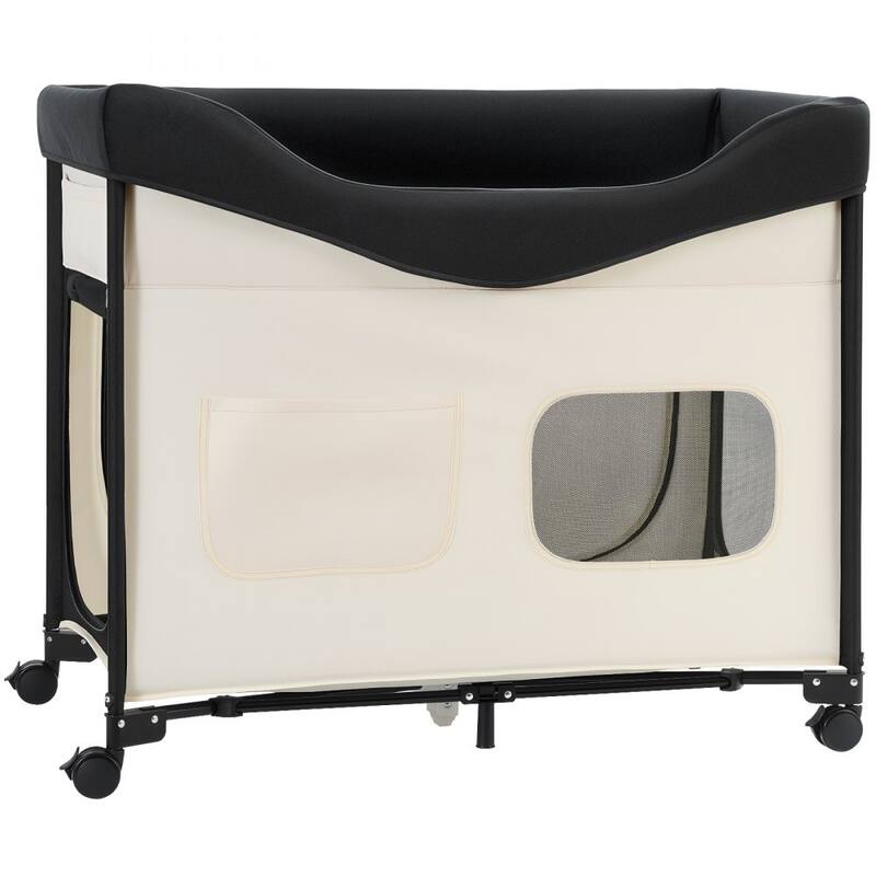 Beige Carbon Steel Dual-Level Pet Bed with Wheels and Foldable Design