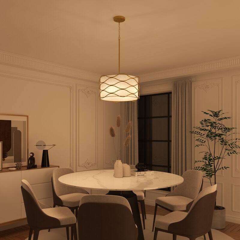 Acroma 4-light Modern Wave Frame Drum Chandelier with Fabric Shade