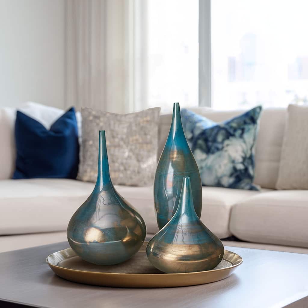 Madison Park Signature Aurora Blue and Bronze Decorative Glass Vases 3-piece set