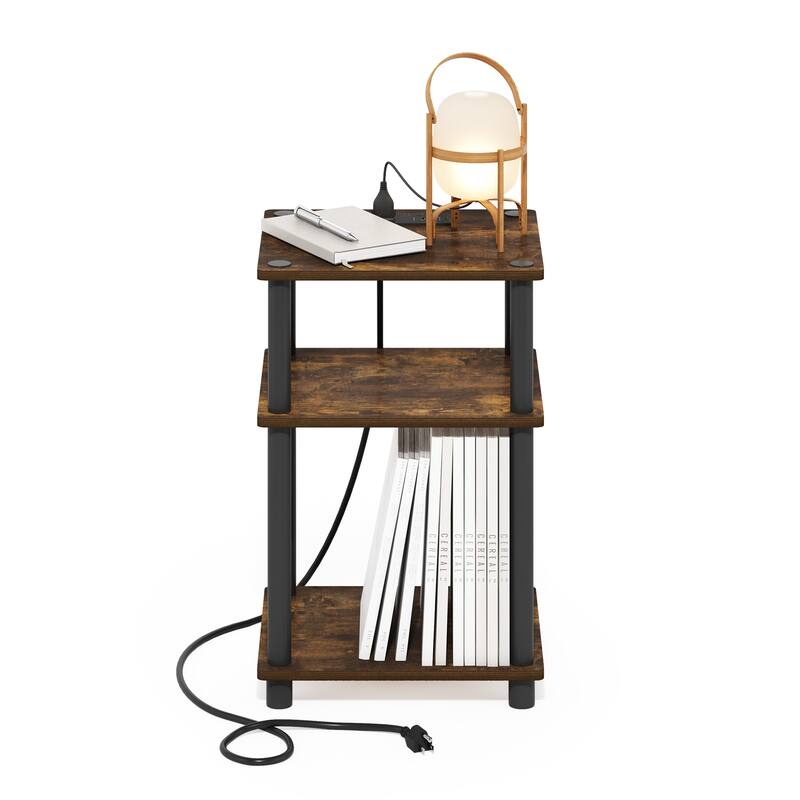 Furinno Just 3-Tier Open Storage End Table with USB and Type-C Charging Station