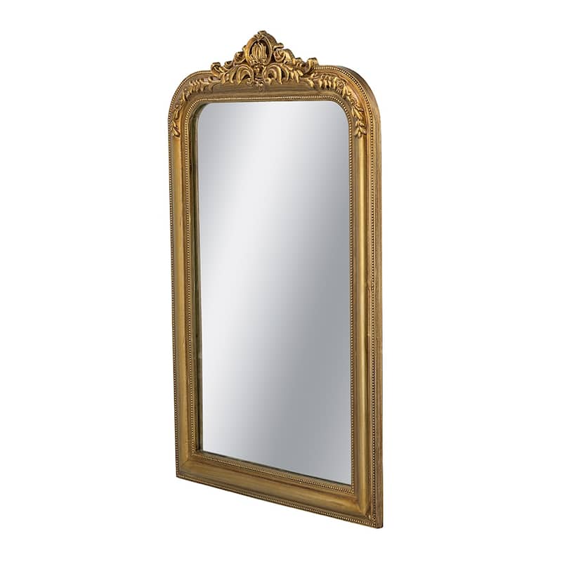 23.5" x 37.5" Decorative Arched Wall Mirror With Ornate Gold Crest Design - Gold