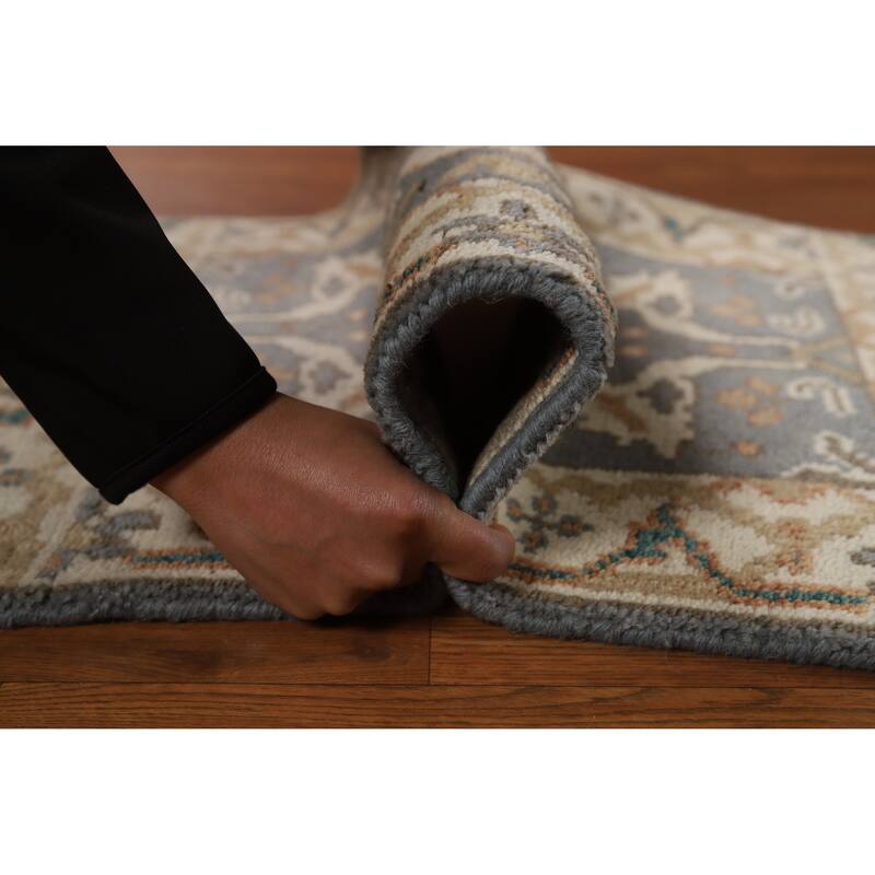 Geometric Gray Oushak Oriental Foyer Rug Handmade Wool Carpet - 2'0"x 3'0"