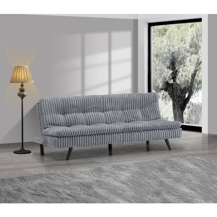 Modern Corduroy Futon Sofa Bed with Plush Tufted Pillow Top, Convertible Living Room Sofa Bed - Grey