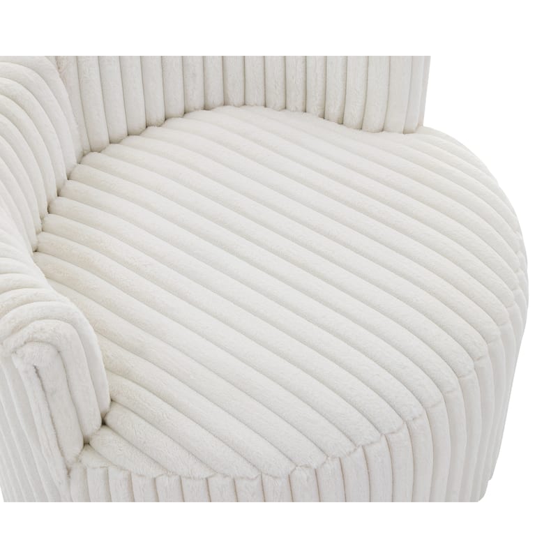 Plush Wide Wale Corduroy Upholstered Barrel Accent Chair with Wheels, Off-white
