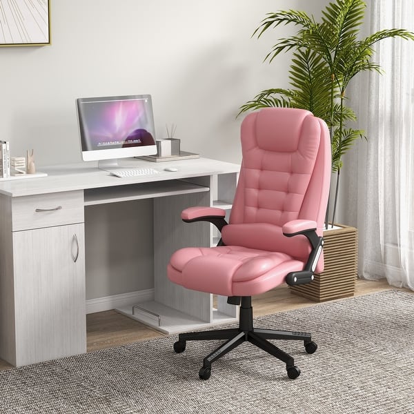 slide 2 of 9, HOMCOM High Back Vibration Massage Office Chair with 6 Vibration Points, Heated Reclining PU Leather Computer Chair Pink