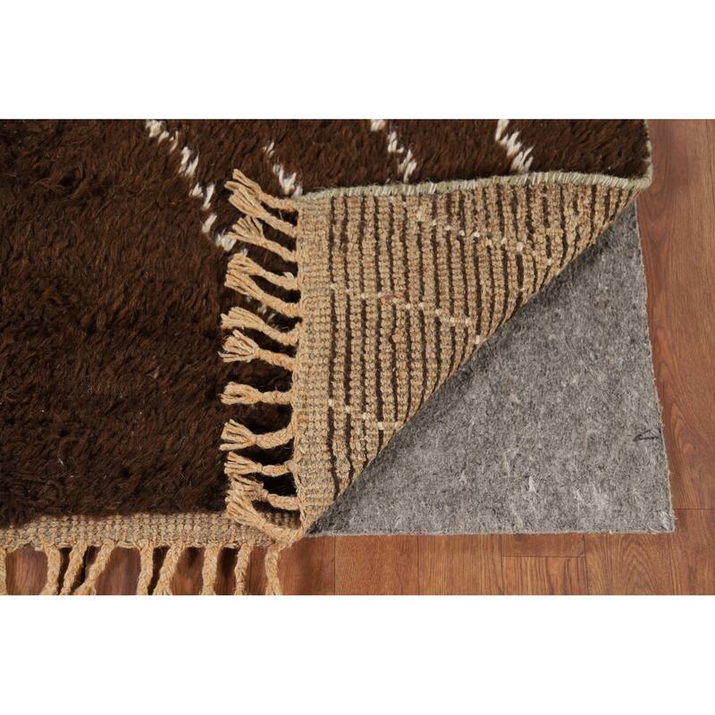Hand Knotted Oriental 100% Wool Carpet Modern Geometric Brown Moroccan Area Rug - 8' 6'' X 5' 0''