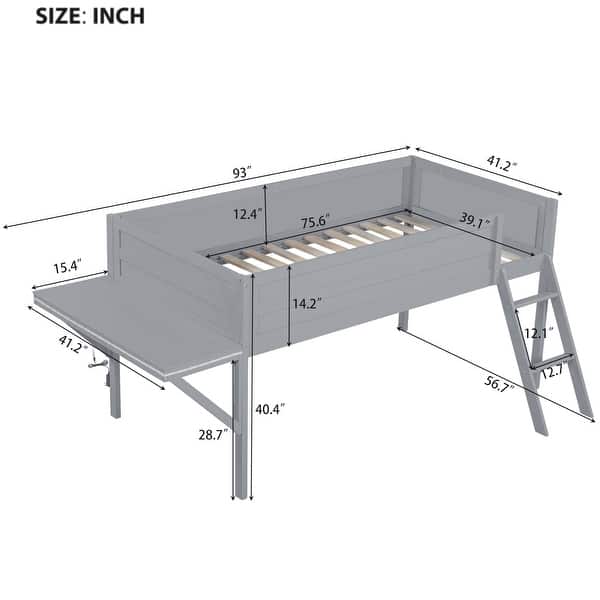 dimension image slide 1 of 2, Wood Gaming Loft Bed with Desk and LED Lights