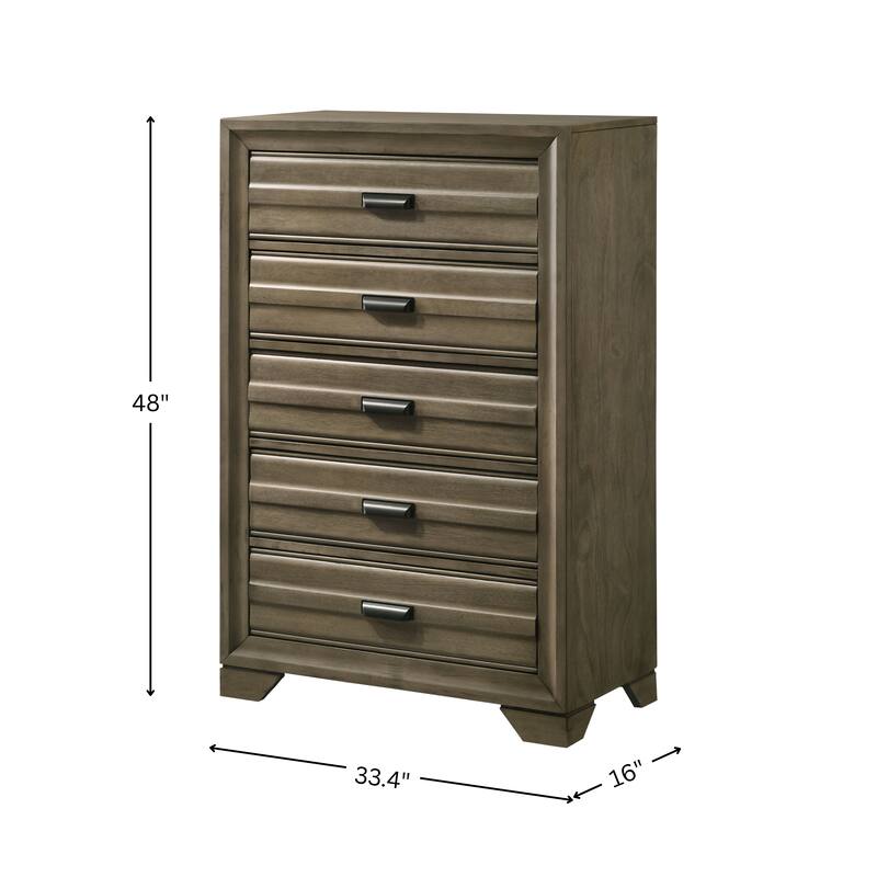 Roundhill Furniture Loiret Rubbed Gray Oak Finish Wood 5-Drawer Chest